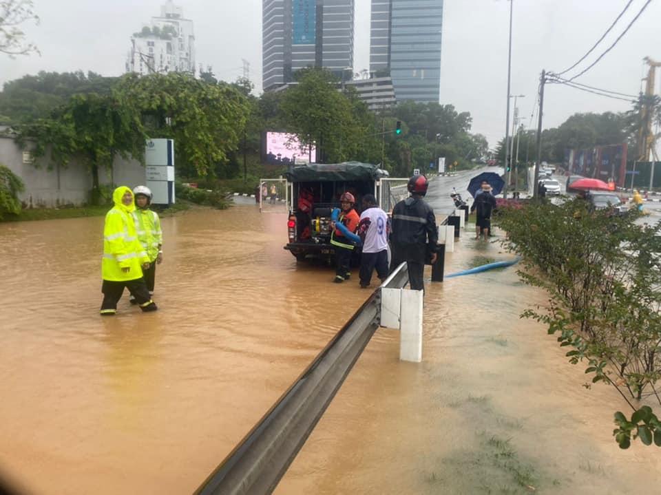 A number of roads in the capital city were flooded following the heavy rain which began this morning. Photo: Facebook