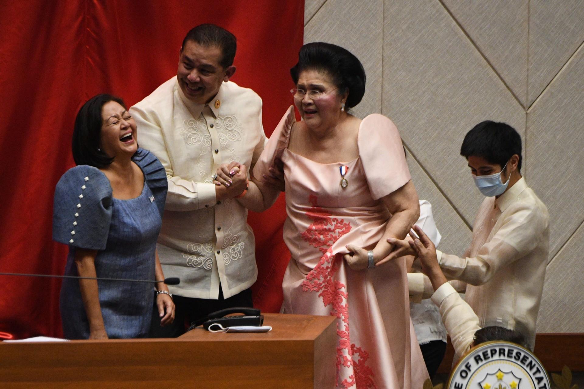 Philippine former first lady Imelda Marcos (in pink) at the House of Representatives in Quezon City suburban Manila on May 25, 2022. Photo: AFP