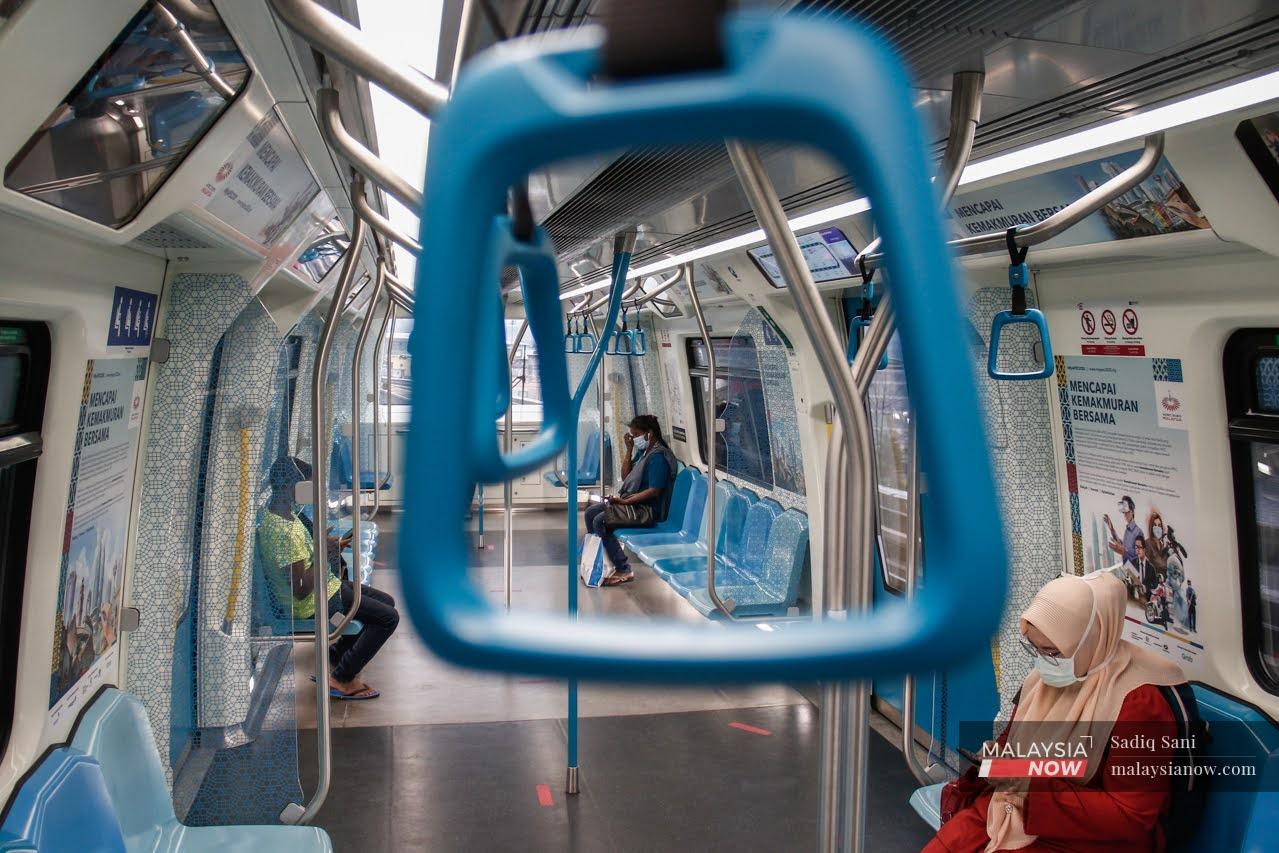 Commuters observe social distancing in this file picture of an MRT heading to Bukit Bintang in Kuala Lumpur.