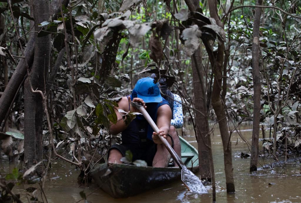 Members of the Union of Indigenous Peoples of the Javari Valley look for clues regarding the whereabouts of veteran correspondent Dom Phillips and respected indigenous specialist Bruno Pereira, in Vale do Javari, Atalaia do Norte, state of Amazonas, Brazil, on June 13. Photo: AFP